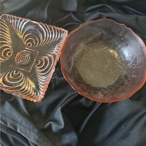Artistic Coral Glass Bowl and Plate Set
